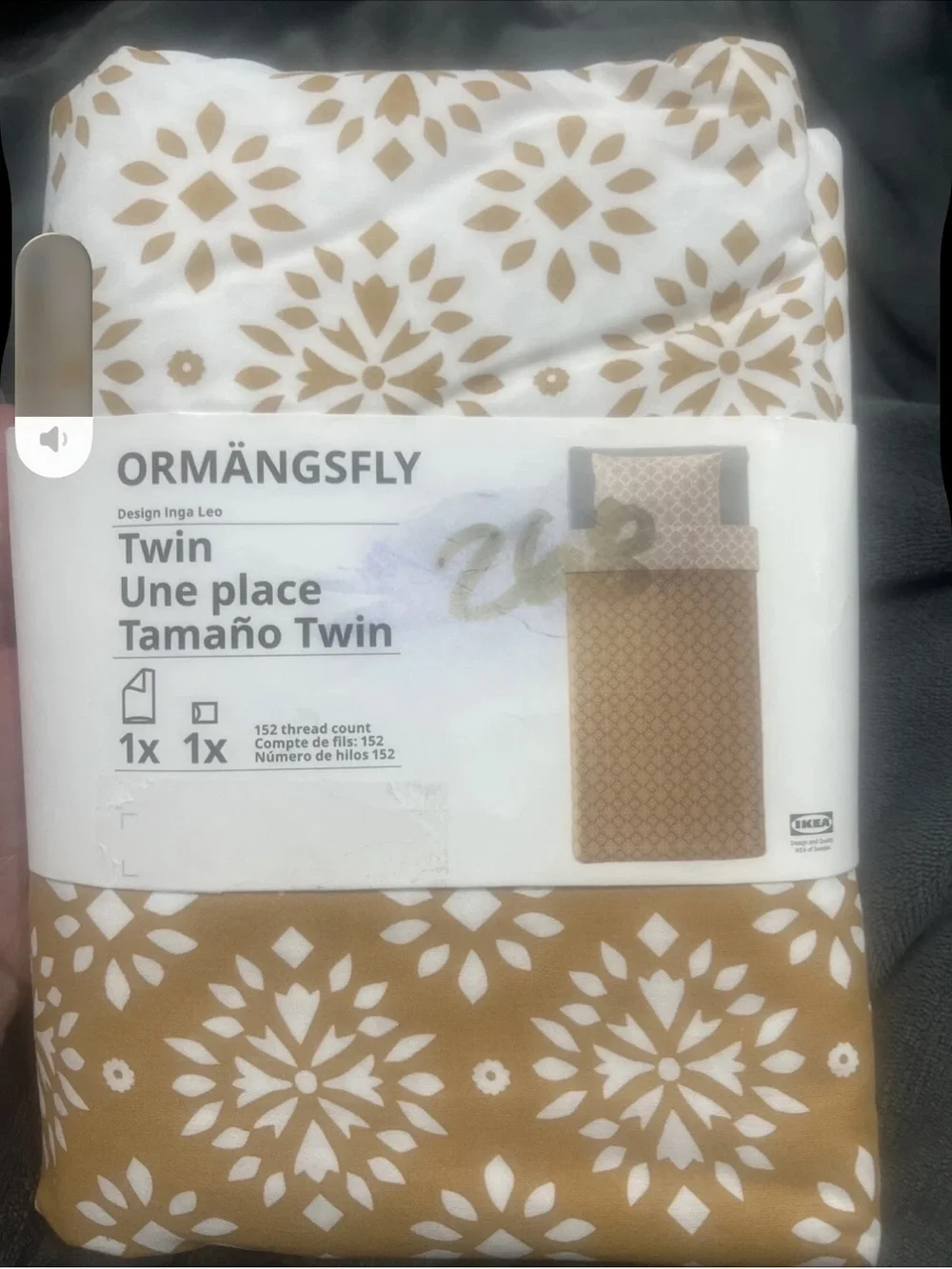 Ikea ORMANGSFLY Twin Duvet cover and pillowcase, yellow-beige/white - NEW